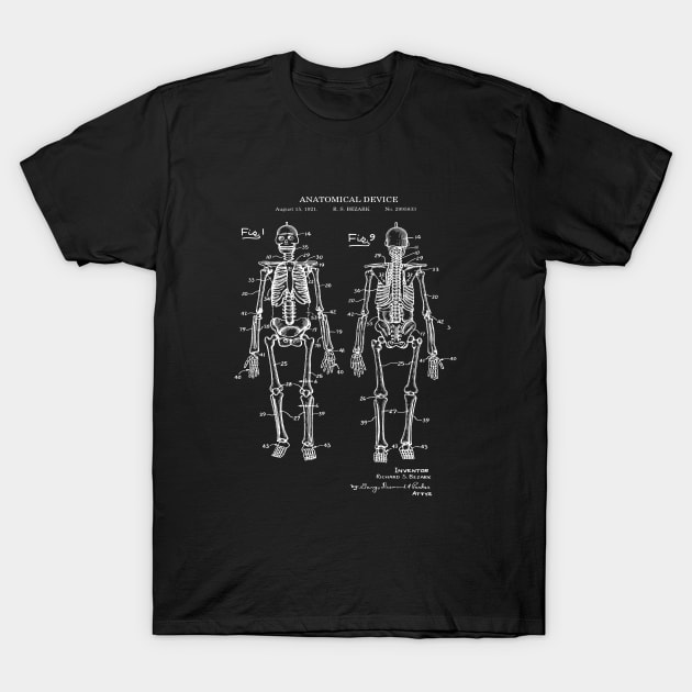 Anatomical Human Skeleton Patent Print 1921 T-Shirt by MadebyDesign